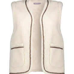 Geisha Teddy Embroidery vest dames off white tape dark brown zigzag