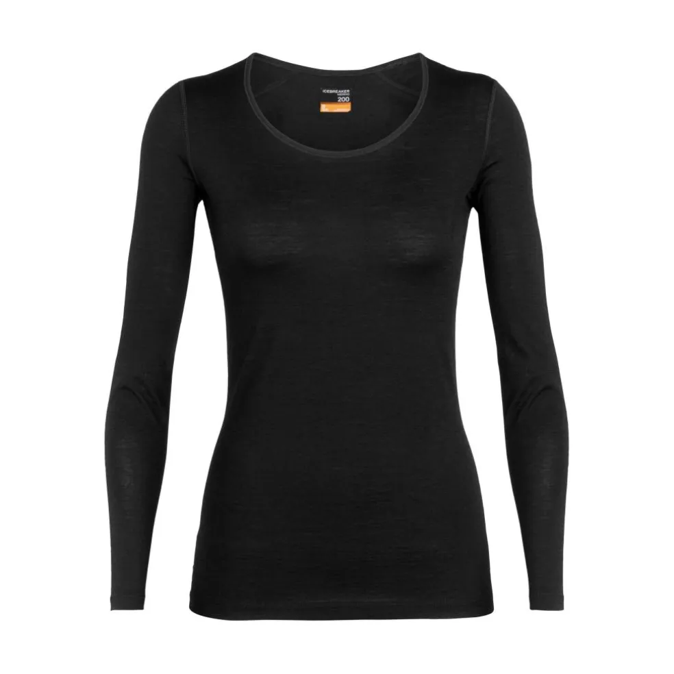 Icebreaker 200 Oasis LS lage ronde hals thermoshirt dames black