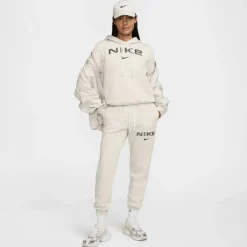 Nike Sportswear Phoenix Fleece Logo hoodie dames light  orewood brown white armor