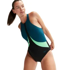 Speedo Colourblock Highneck badpak dames black teal